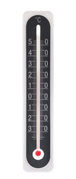 Photo of Modern black weather thermometer on white background