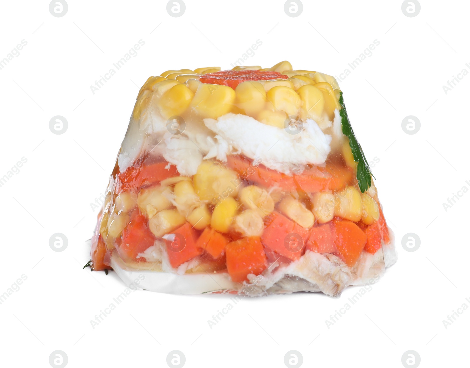 Photo of Delicious homemade fish aspic isolated on white