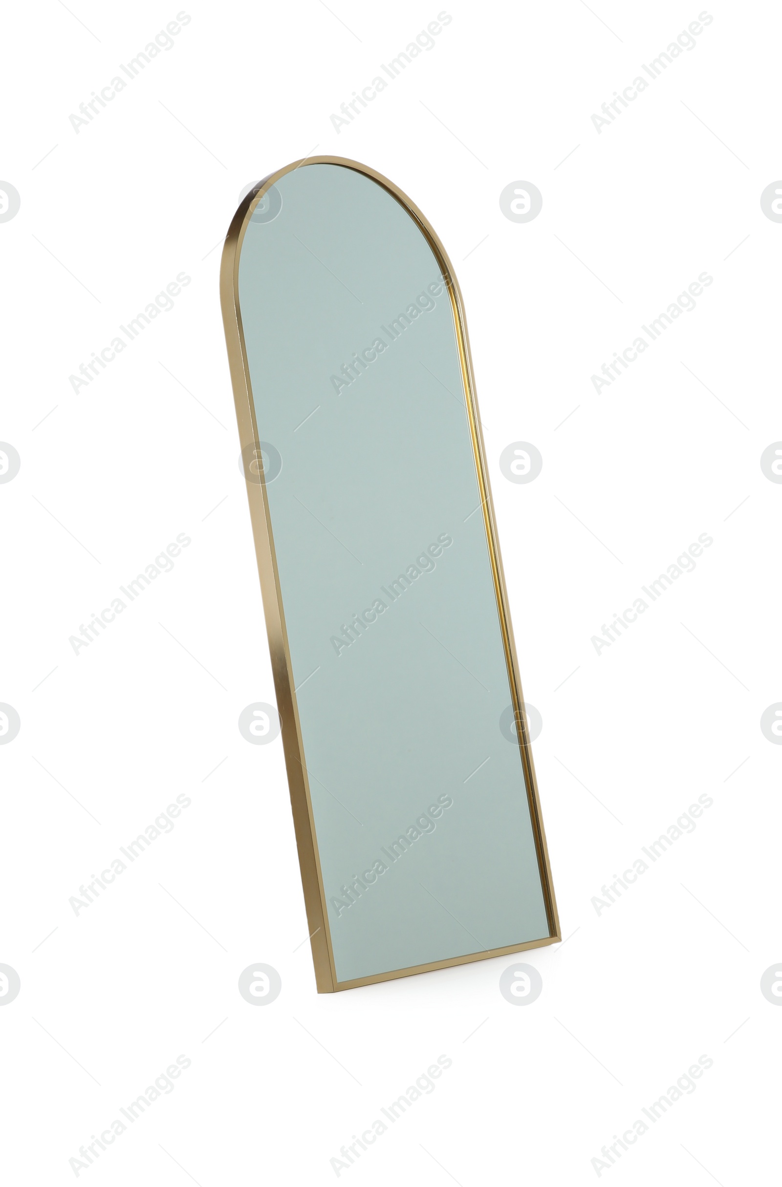 Photo of Interior accessories. Stylish mirror isolated on white