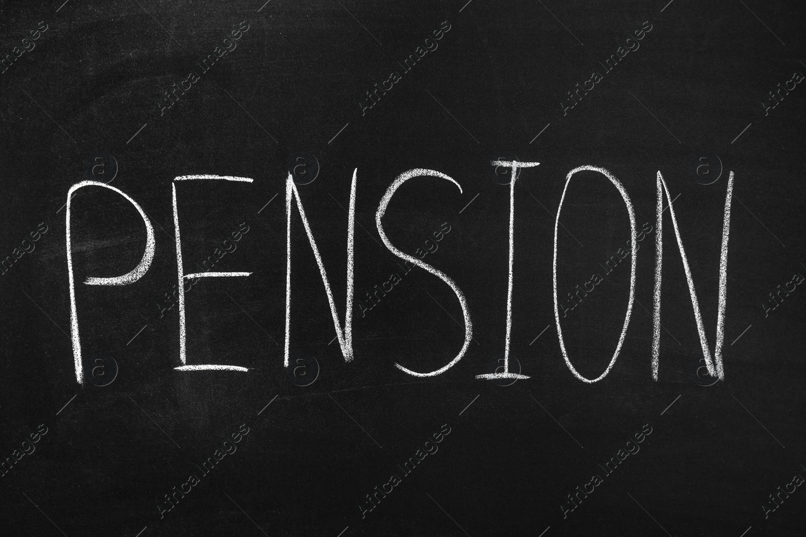 Photo of Word Pension written with chalk on blackboard