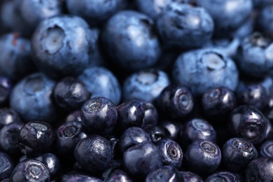 Ripe bilberries and blueberries as background, closeup