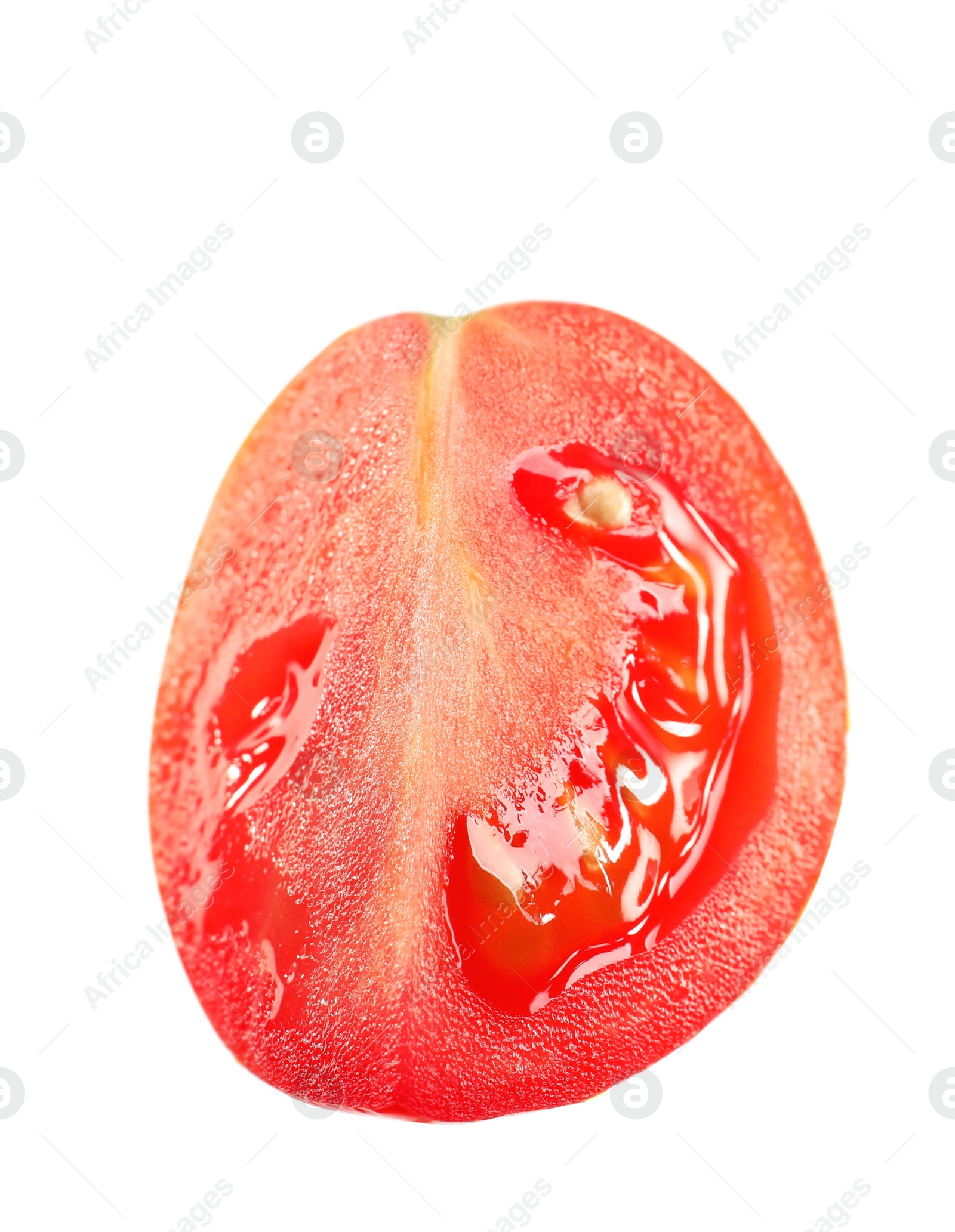 Photo of Slice of fresh cherry tomato isolated on white