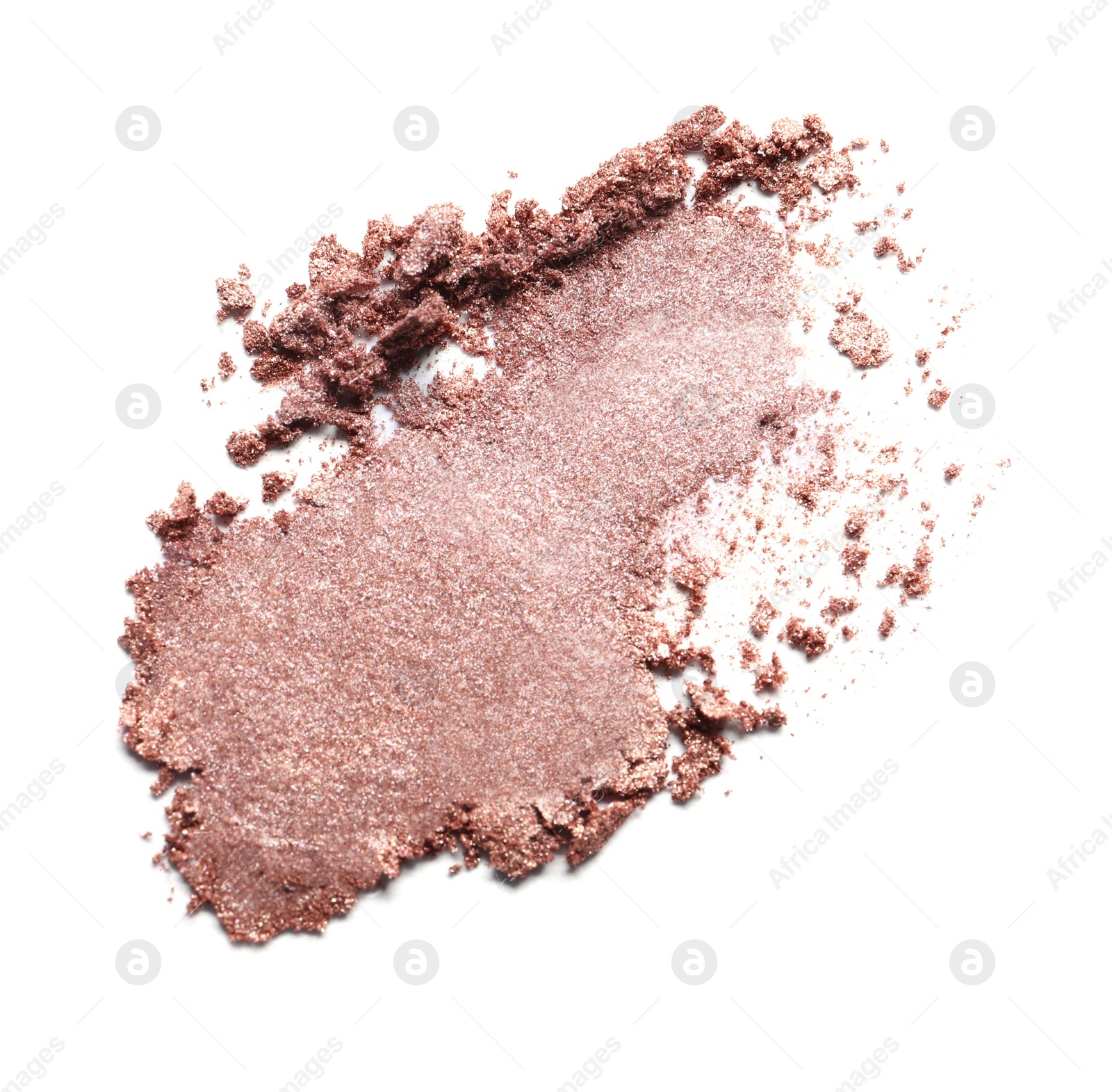 Photo of Crushed eye shadow on white background, top view. Professional makeup product