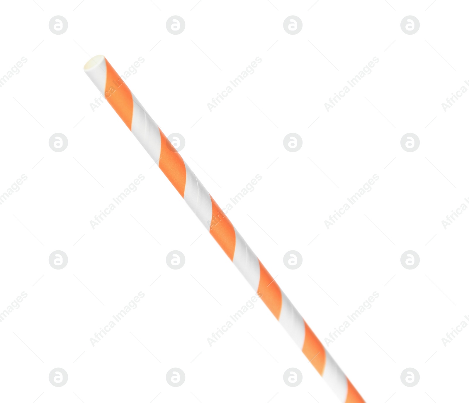 Photo of One striped paper straw for drinking isolated on white