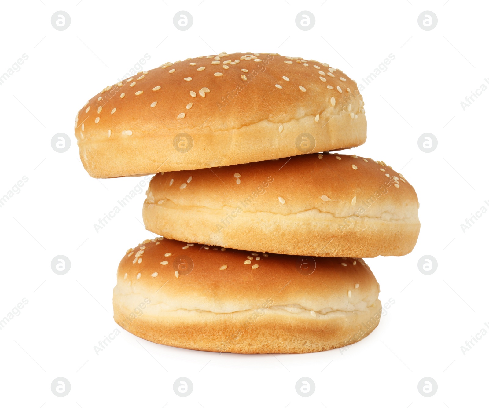 Photo of Stack of fresh hamburger buns isolated on white