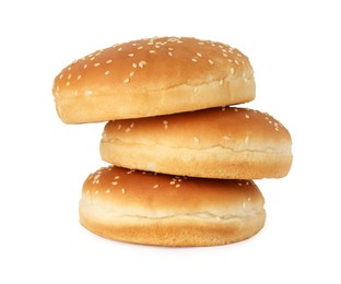 Stack of fresh hamburger buns isolated on white