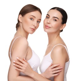 Photo of Beautiful young women with healthy skin on white background