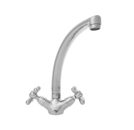 Photo of Double handle water tap on white background