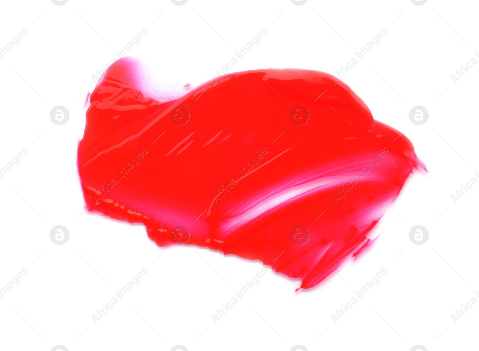 Photo of Red paint sample on white background, top view