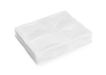 Photo of Stack of mustard plasters on white background