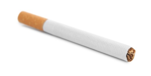 Photo of Cigarette with orange filter isolated on white