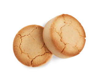 Photo of Sweet delicious butter cookies on white background