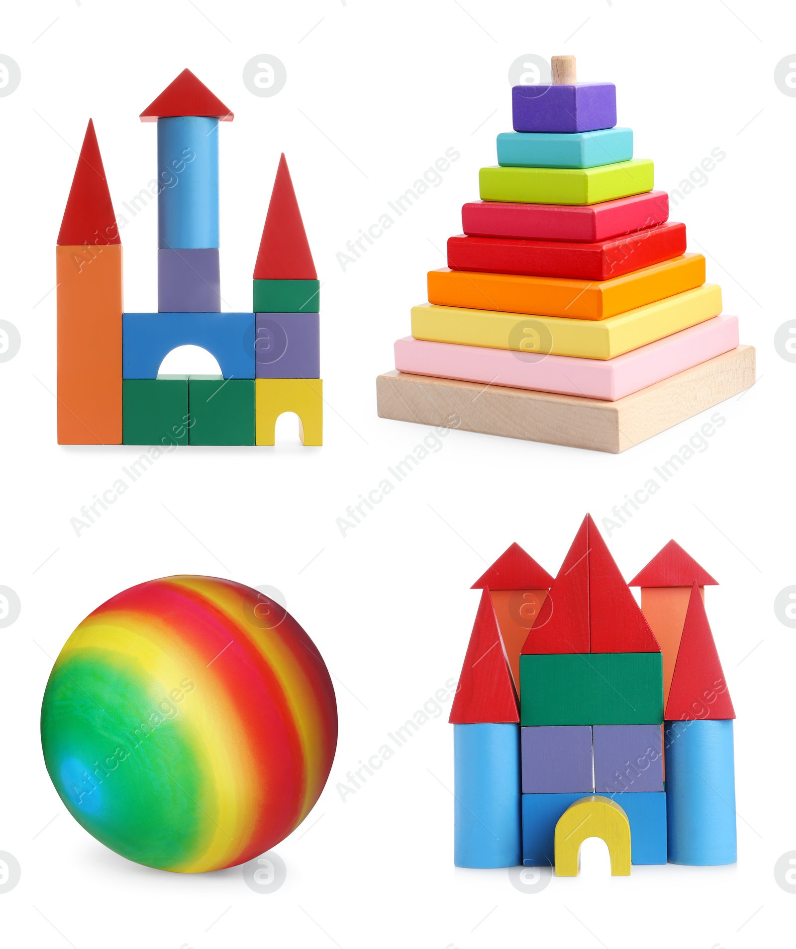 Image of Set with different bright toys isolated on white