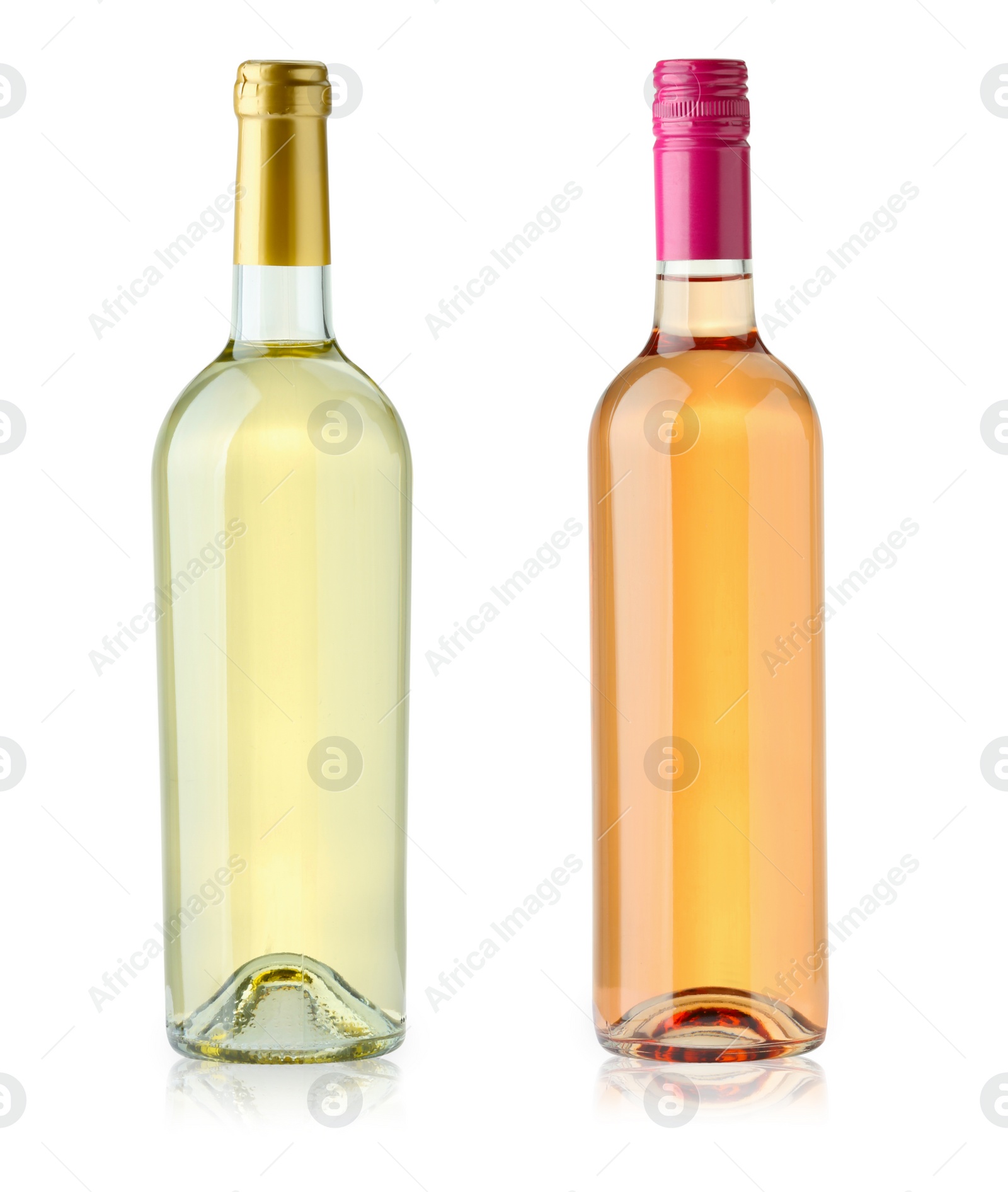 Image of Bottles of white and rose wine isolated on white