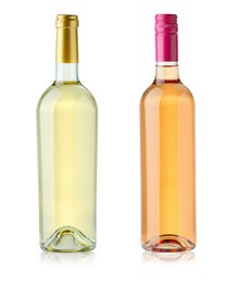 Image of Bottles of white and rose wine isolated on white