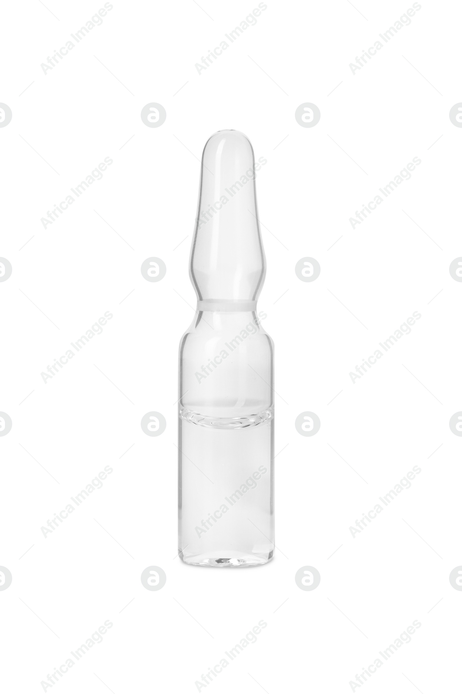 Photo of One glass ampoule with liquid isolated on white