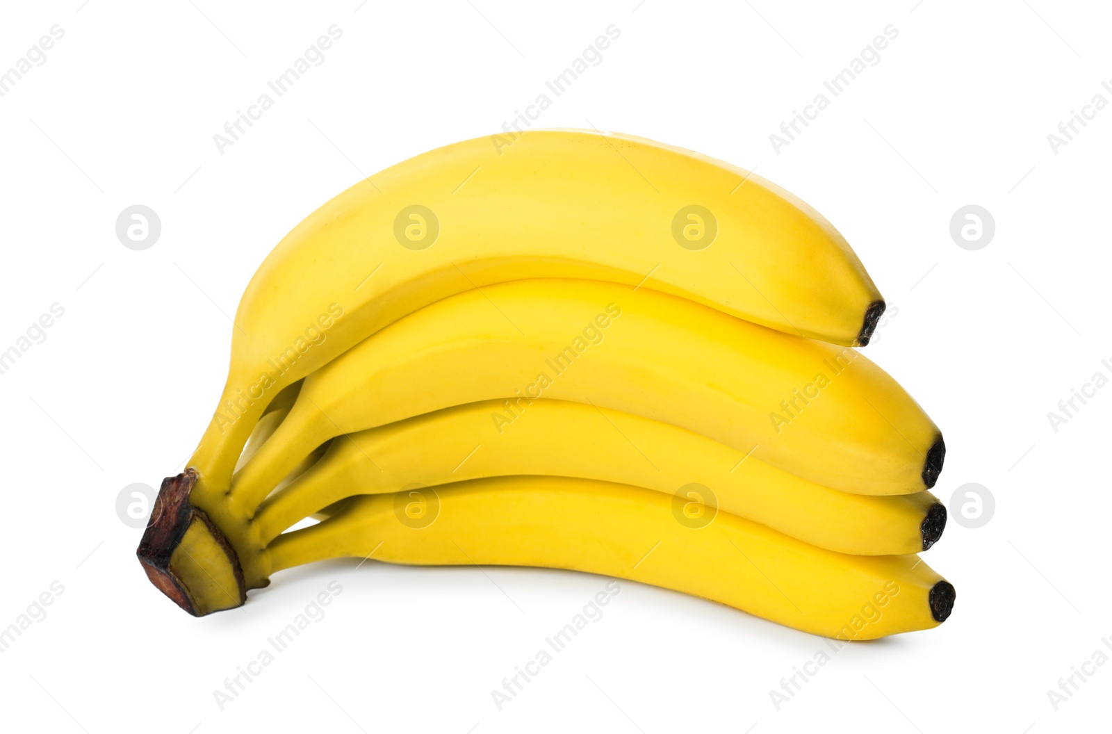 Photo of Bunch of ripe yellow bananas isolated on white