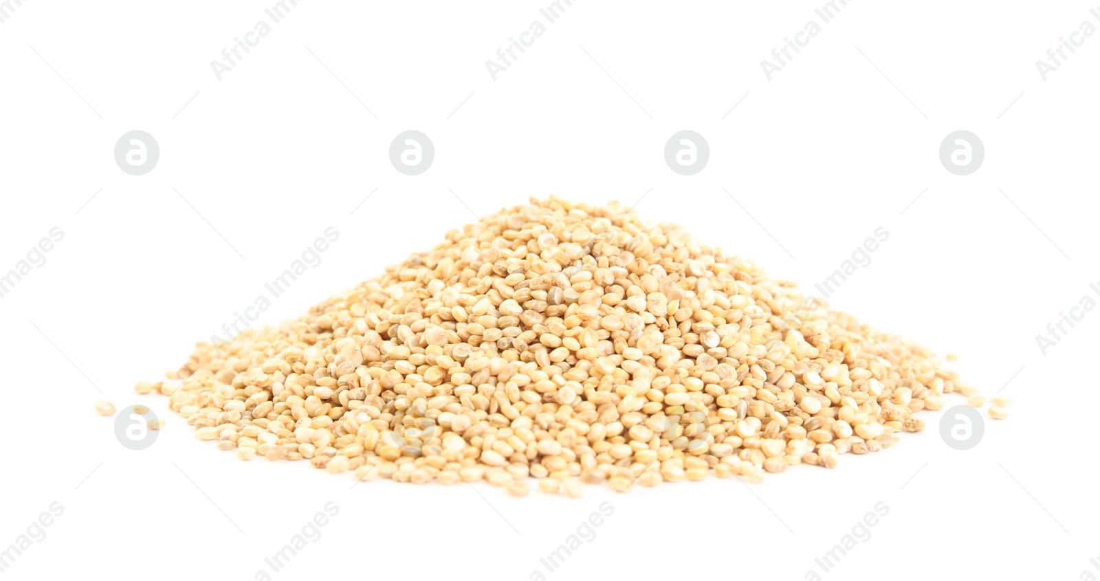 Photo of Pile of raw quinoa grains on white background