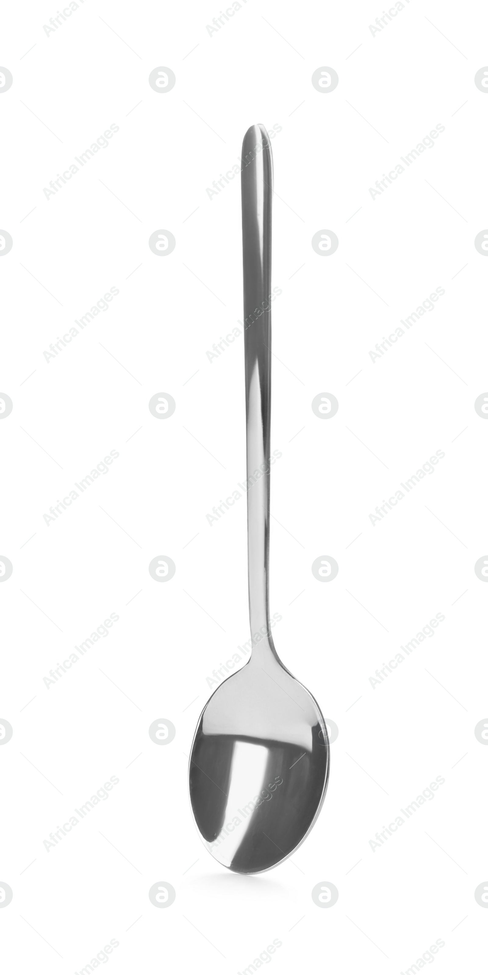 Photo of Clean shiny metal spoon isolated on white