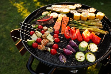 Delicious grilled vegetables on barbecue grill outdoors