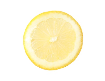 Photo of Cut fresh juicy lemon on white background