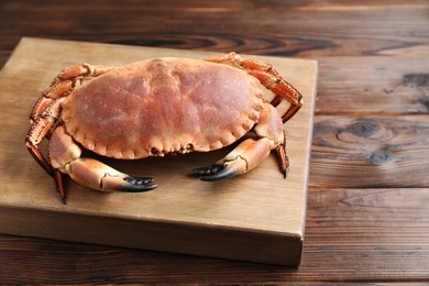One delicious boiled crab on wooden table