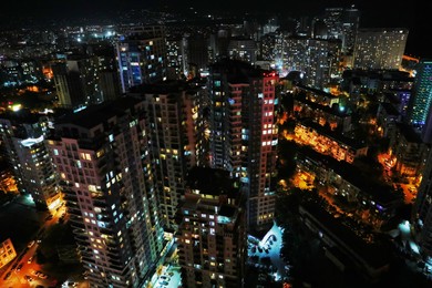 Picturesque view of city with buildings at night