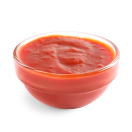 Photo of Delicious tomato sauce in bowl on white background