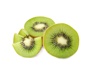 Pieces of fresh kiwis on white background