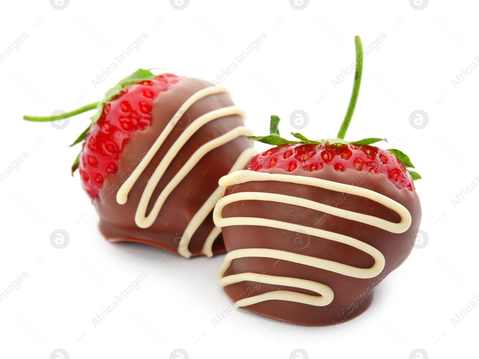 Photo of Delicious chocolate covered strawberries on white background