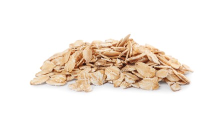 Pile of rolled oats isolated on white