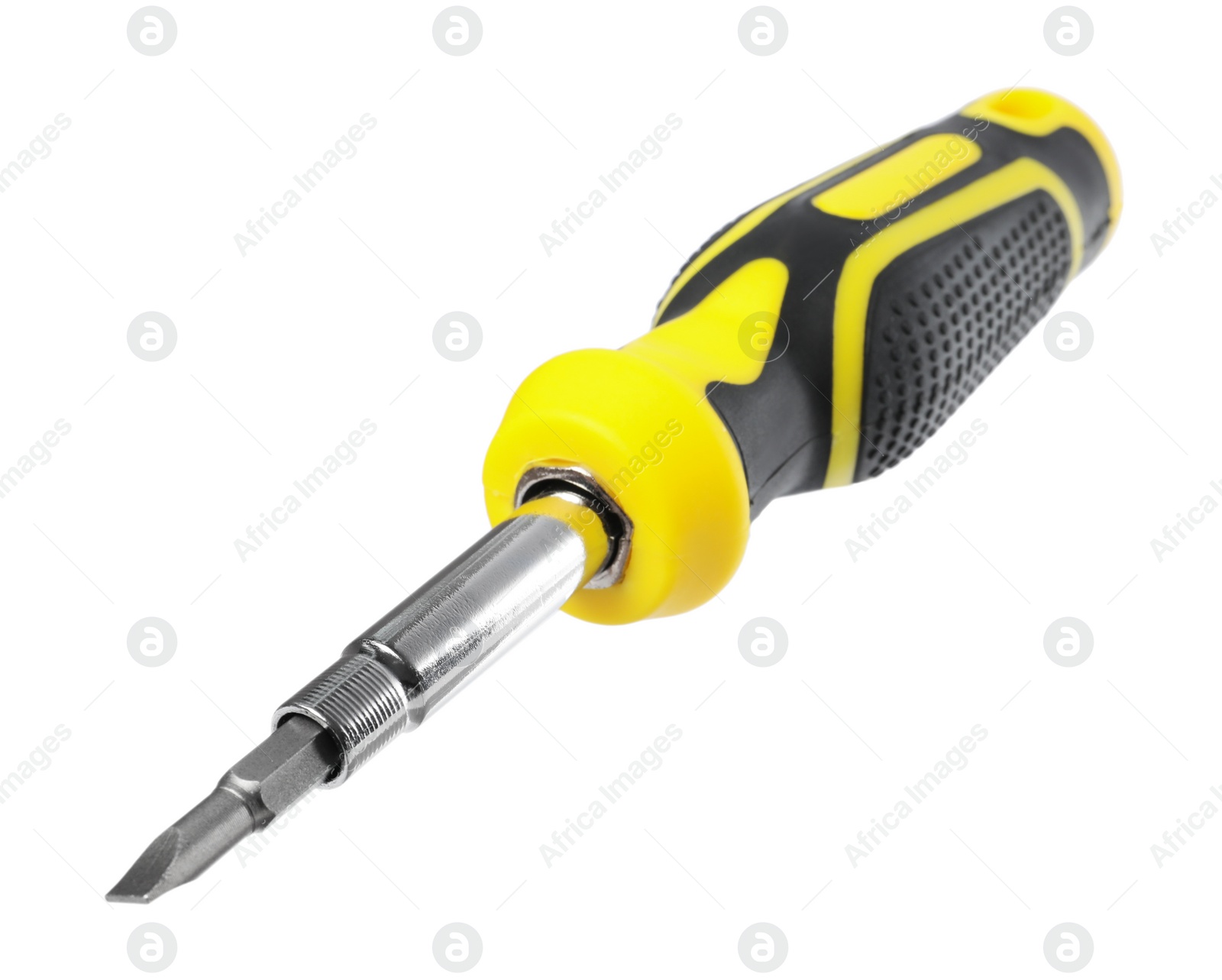 Photo of One screwdriver with color handle isolated on white