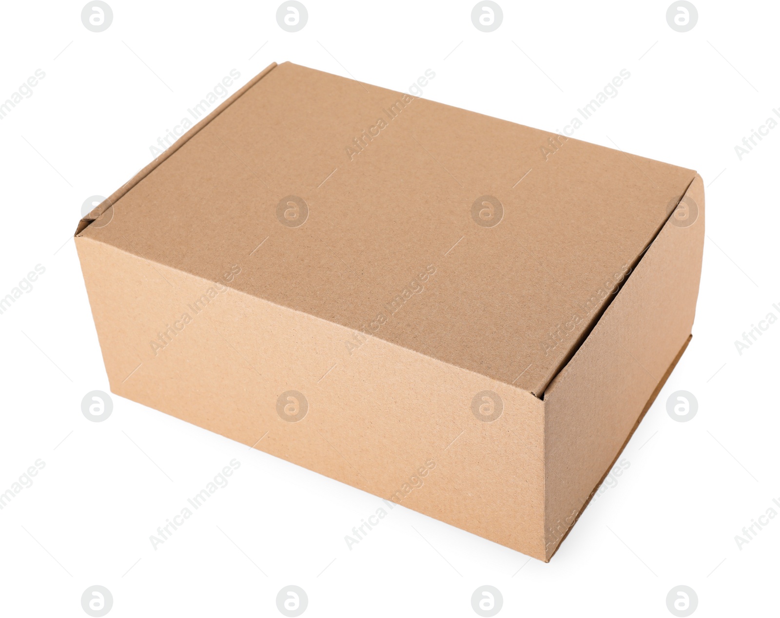 Photo of Closed cardboard box on white background. Mockup for design