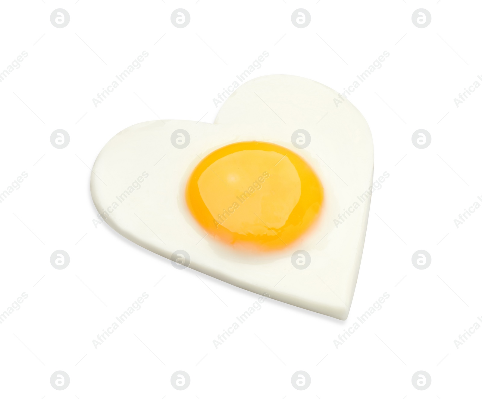 Photo of Tasty fried egg in shape of heart isolated on white