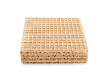 Delicious crispy wafer on white background. Sweet food