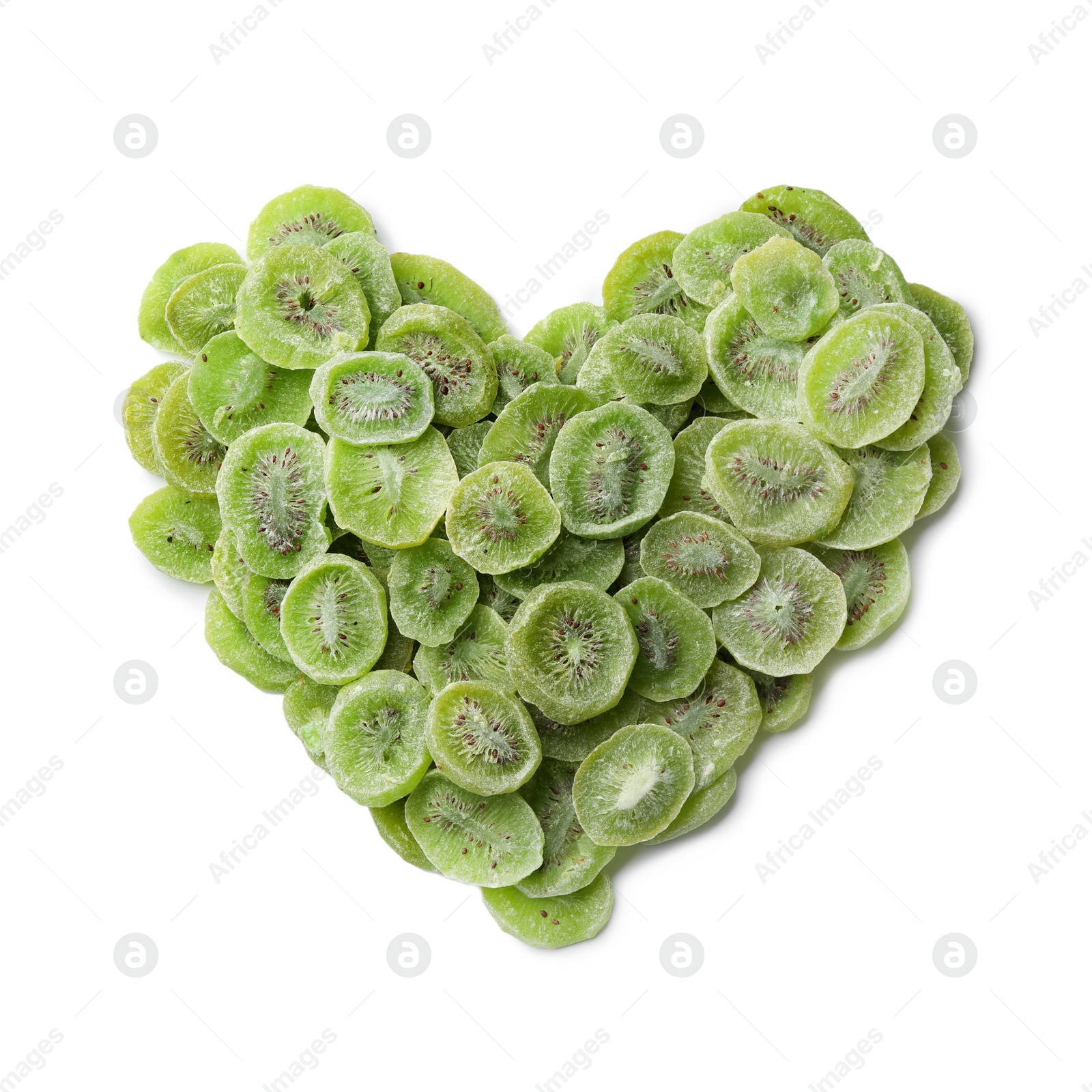 Photo of Slices of kiwi on white background, top view. Dried fruit as healthy food