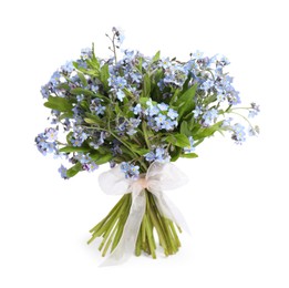 Photo of Bouquet of beautiful forget-me-not flowers on white background