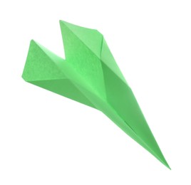 Handmade light green paper plane isolated on white