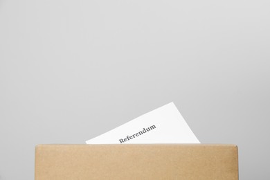 Photo of Referendum ballot in box against light grey background. Space for text