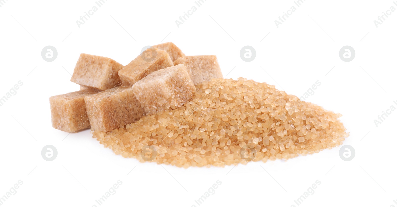 Photo of Different types of brown sugar isolated on white