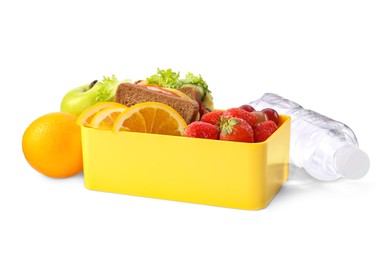 Lunch box with healthy food for schoolchild isolated on white