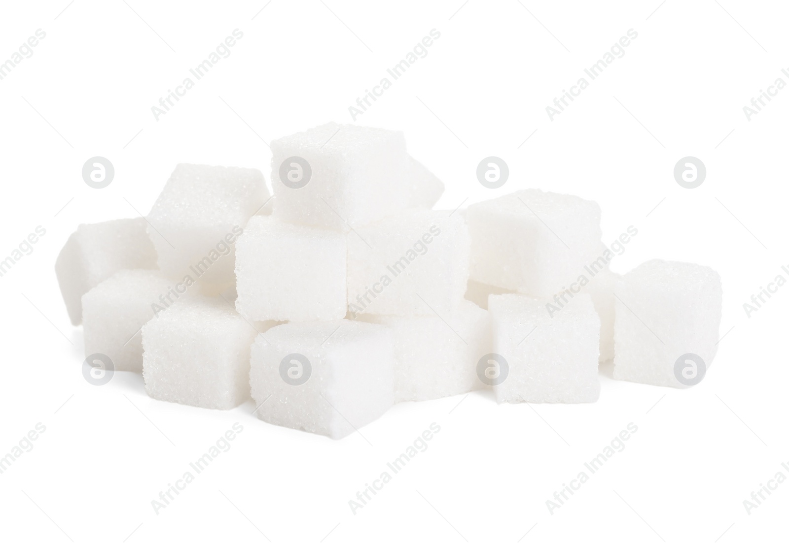 Photo of Pile of sugar cubes isolated on white