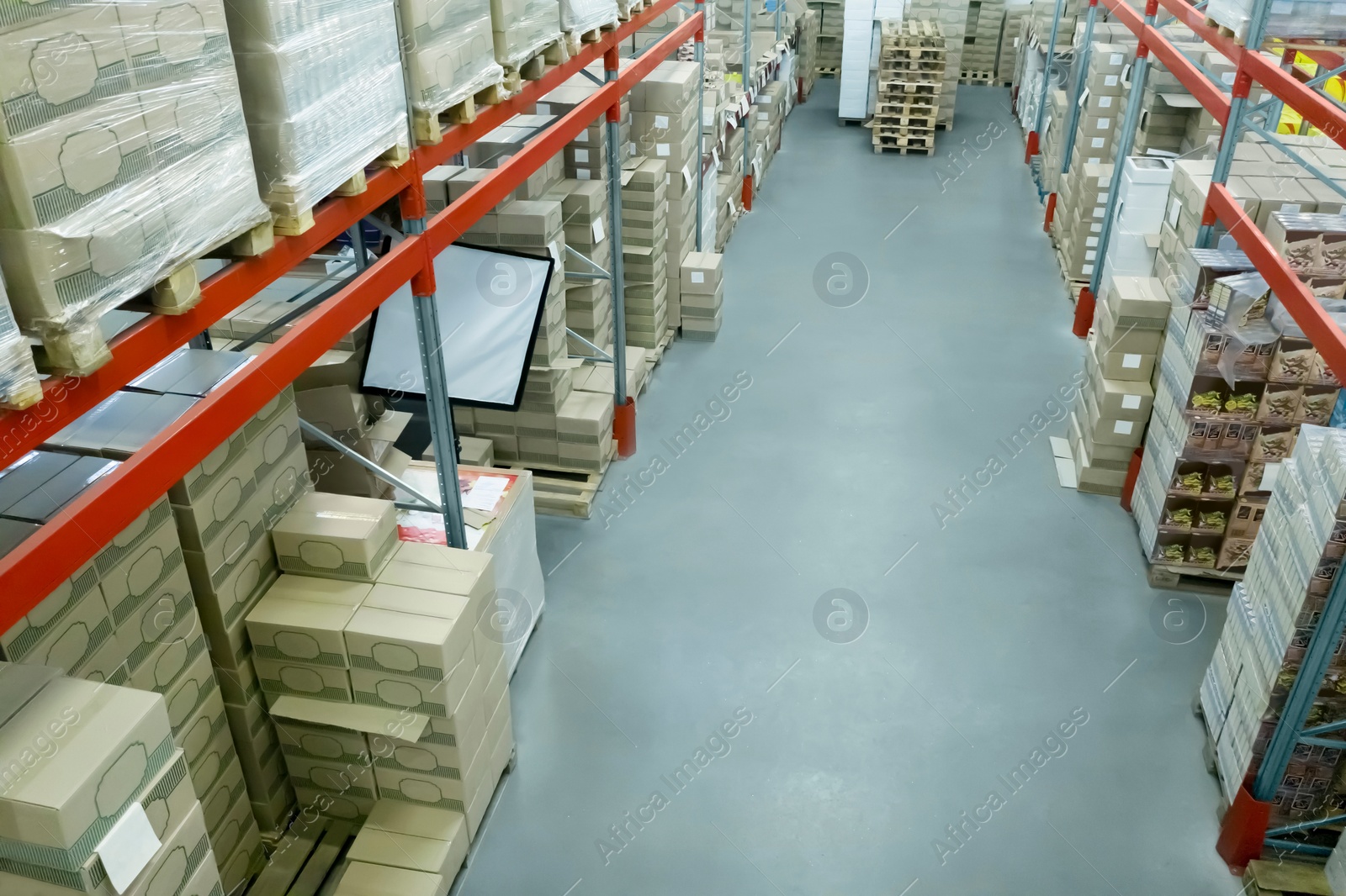 Image of Warehouse with lots of products, view from above. Wholesale business