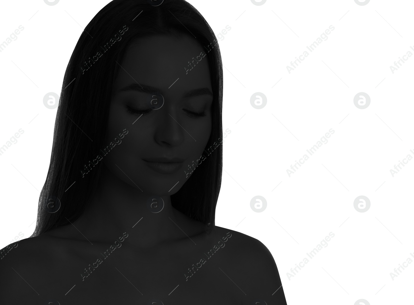 Image of Silhouette of one woman isolated on white