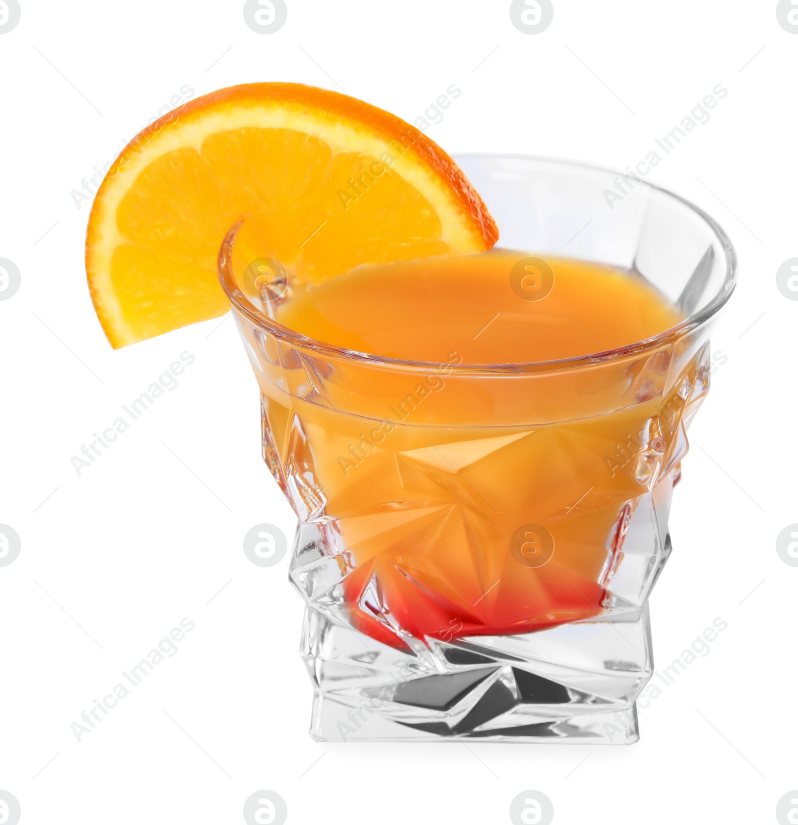 Photo of Fresh alcoholic Tequila Sunrise cocktail isolated on white