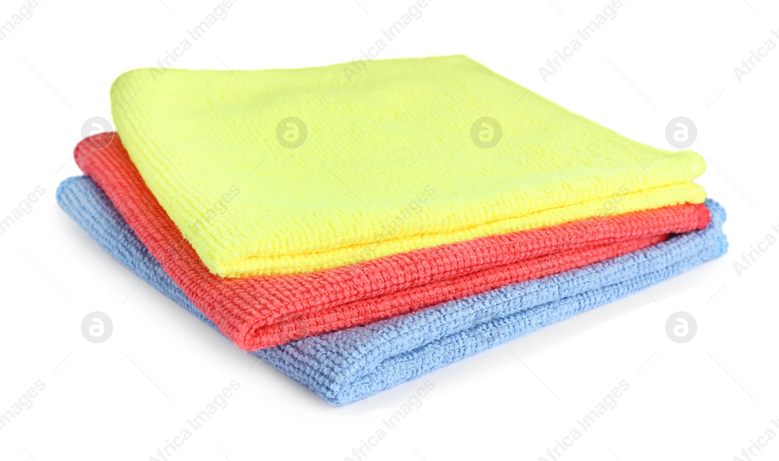 Photo of Colorful car wash cloths on white background
