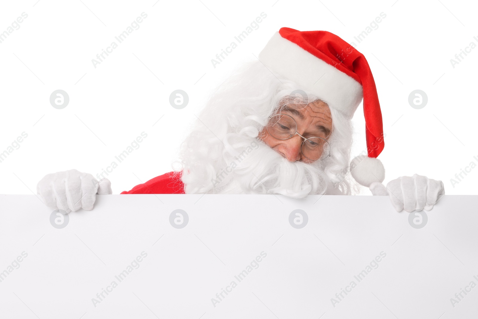 Photo of Man in Santa Claus costume posing on white background