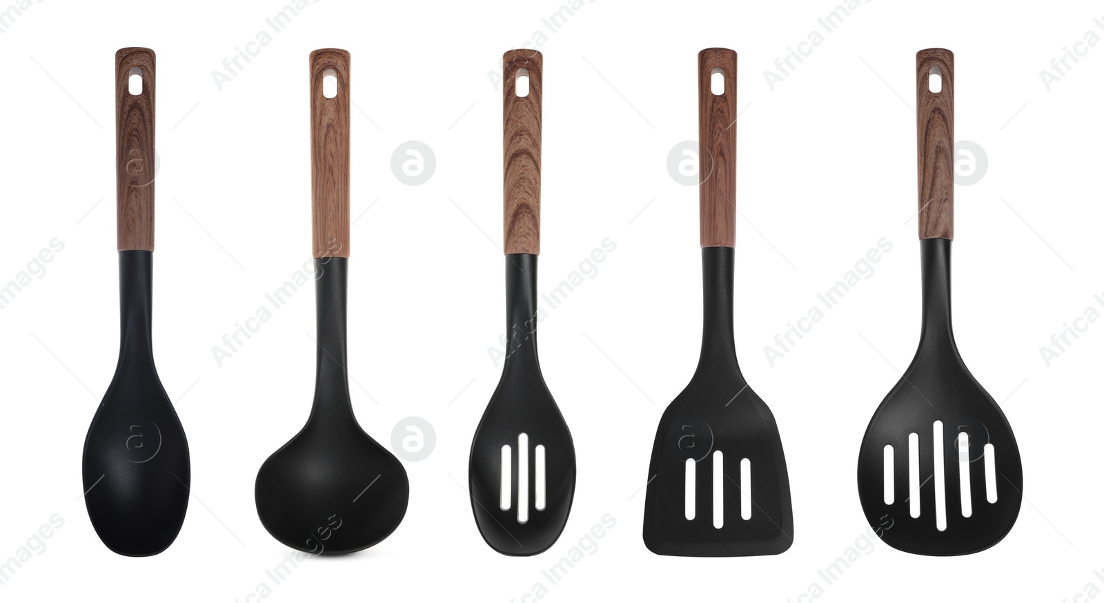 Image of Set of kitchen tools on white background. Banner design