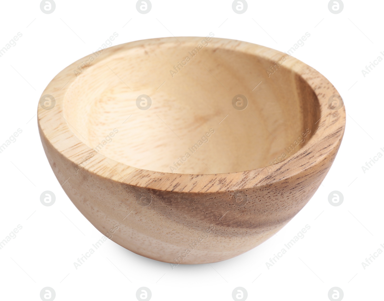 Photo of One new wooden bowl on white background
