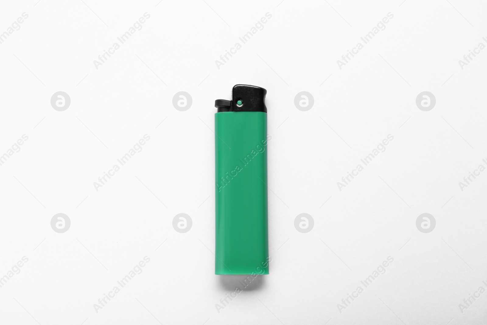 Photo of Stylish small pocket lighter on white background, top view